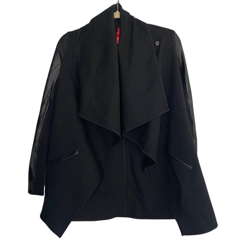 SPANX Faux Leather Convertible Jacket Black Coat Open Front Snap Womens 3X - Picture 4 of 7